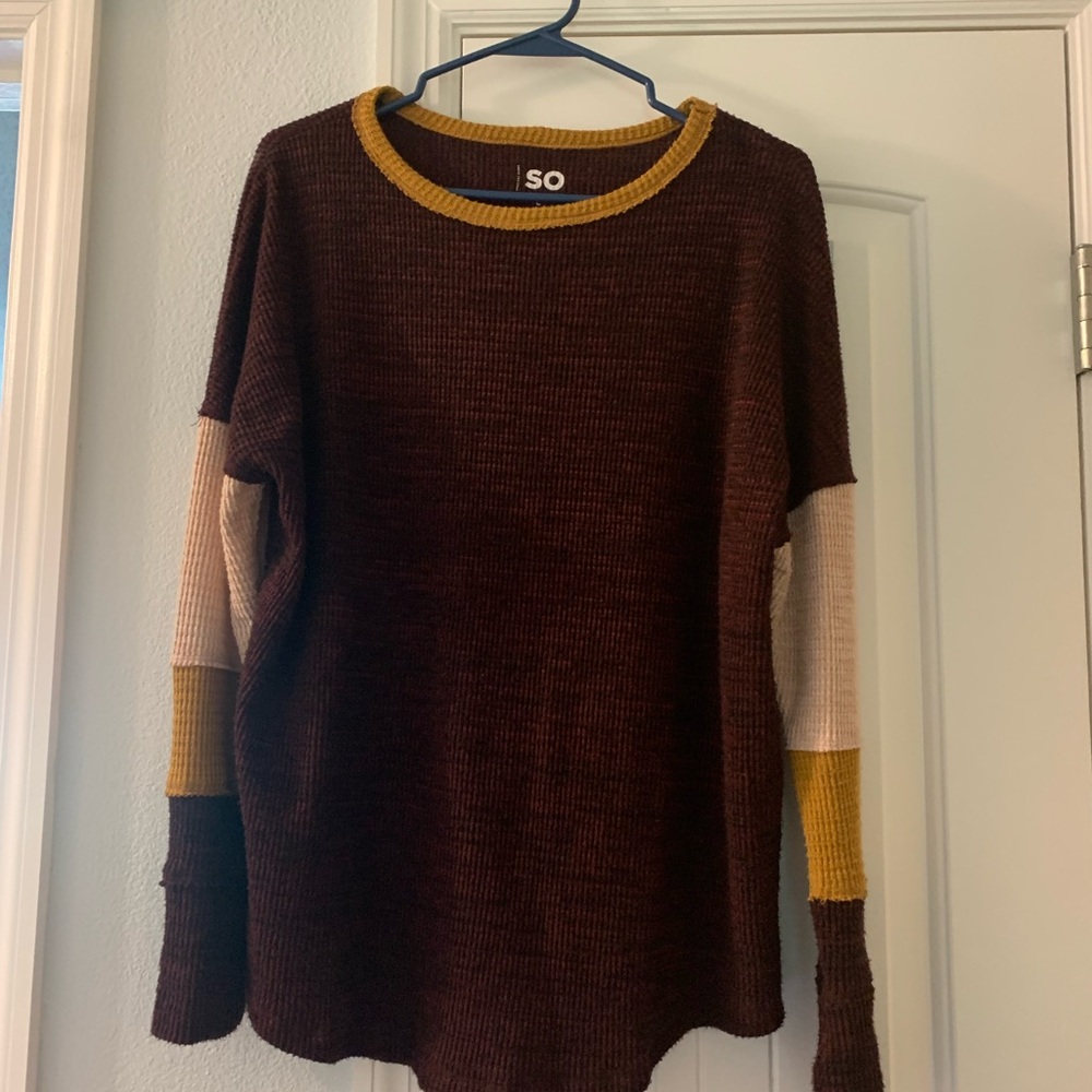 SO Brown Sweater with Yellow and Cream Accents